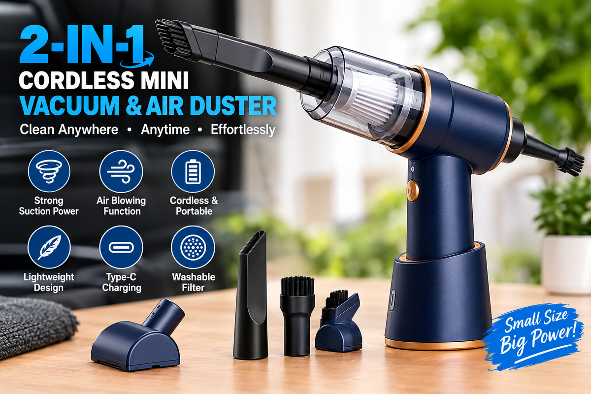 Powerful 2-in-1 Cordless Vacuum & Air Duster — effortlessly clean your car, home, keyboard, and every hard-to-reach corner.