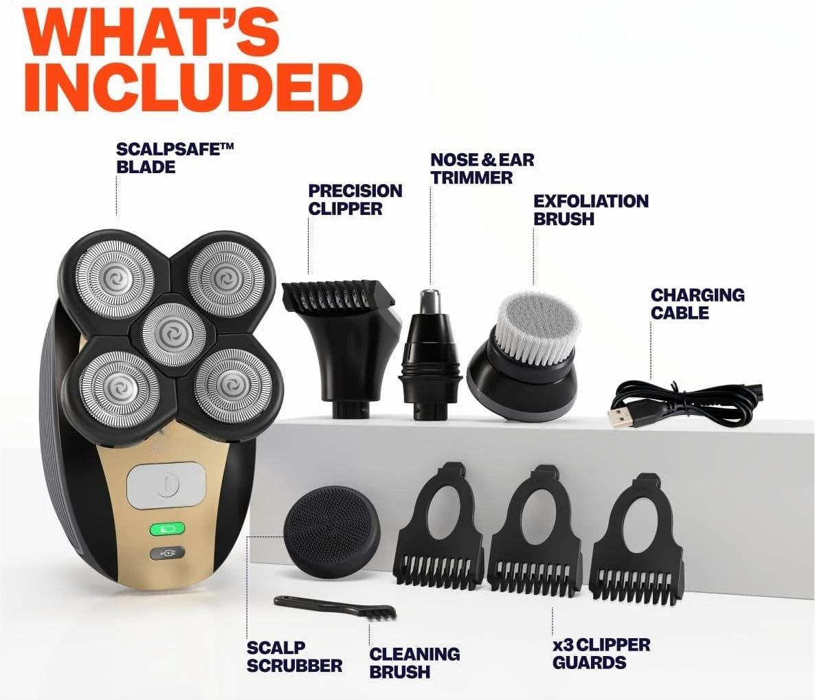 2026 New Upgrade Electric Head & Body Hair Shaver - Mens Cordless Rechargeable Wet/Dry Skull Bald Head Back