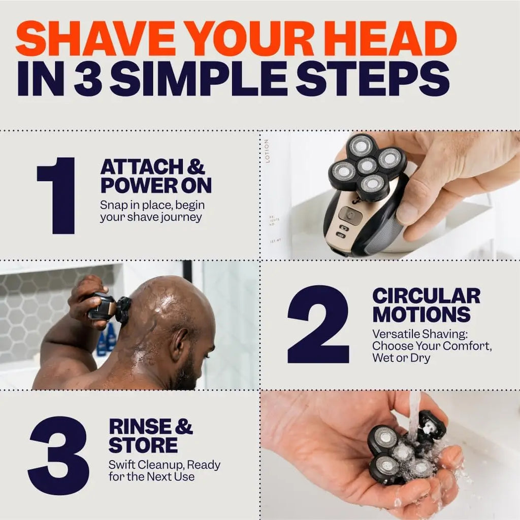 2026 New Upgrade Electric Head & Body Hair Shaver - Mens Cordless Rechargeable Wet/Dry Skull Bald Head Back
