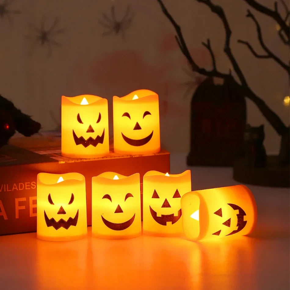 Pumpkin Lantern Candle Light Halloween Skull Ghost Face Lamp Kids Gift For Bedroom Garden Party Decoration Atmosphere Light